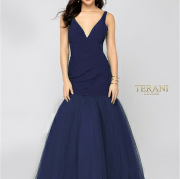 Terani Navy Mermaid tulle Dress - Picture 1 of 5